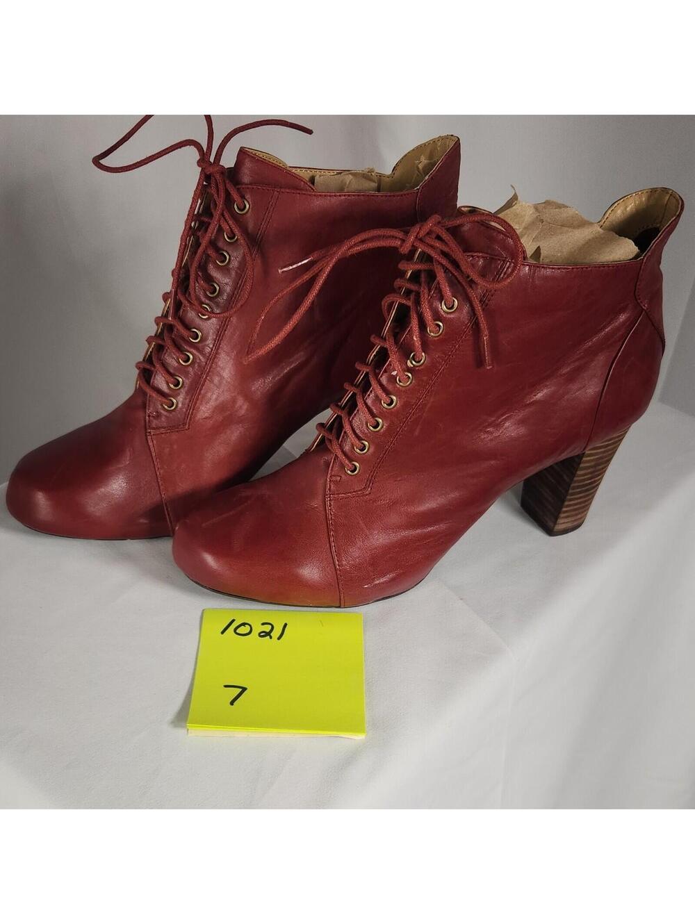 Nine West Women’s Red Leather Lace-Up Ankle Bootie Boots Round Toe US 7
